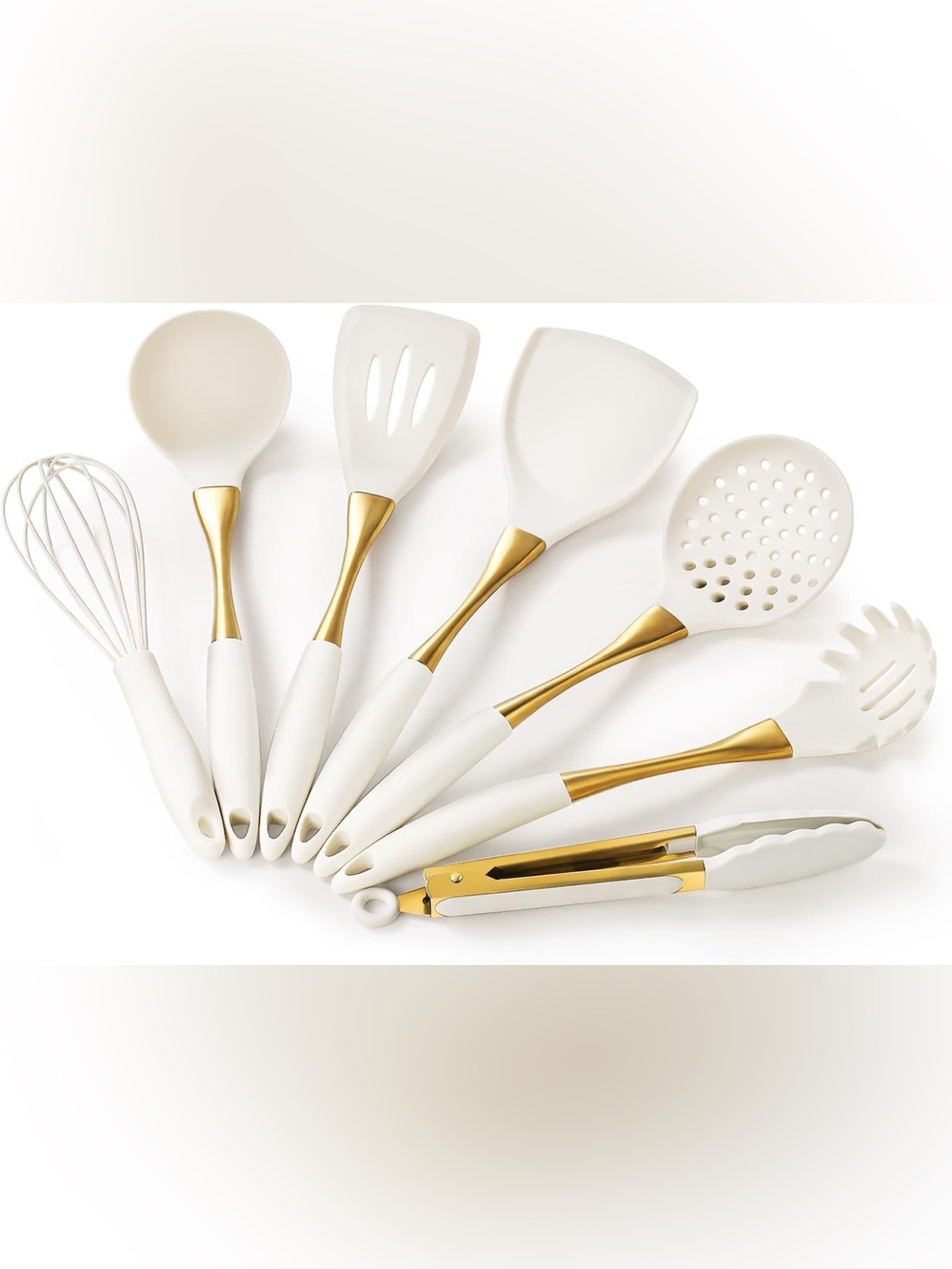 White and Gold Kitchen Utensil Set - 7-Piece Home Kitchen Tools